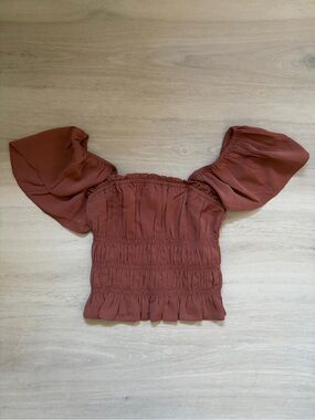 Abercrombie Smocked Peplum Puff Sleeve Top Rust S